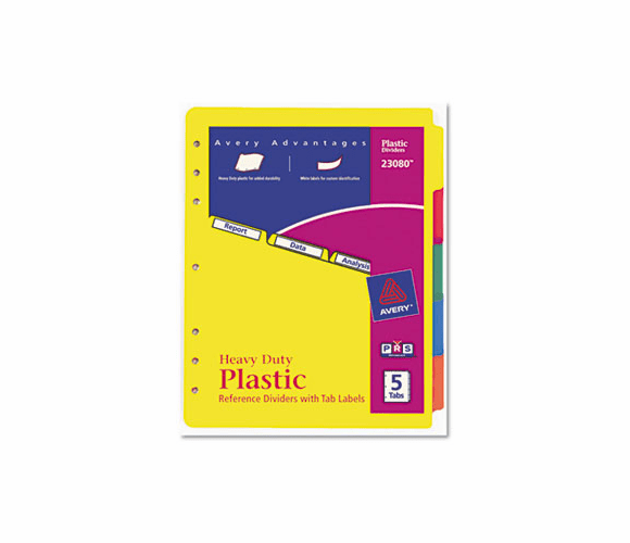 AVE23080 Plastic Index Dividers, White Self-Stick Labels, 5-Tab, Letter, 1 Set By AVERY-DENNISON