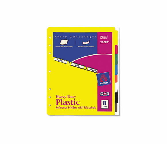 AVE23084 Plastic Index Dividers, White Self-Stick Labels, 8-Tab, Letter, 1 Set By AVERY-DENNISON