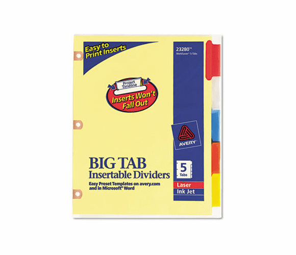 AVE23280 WorkSaver Big Tab Dividers w/CPR Holes, Five Multicolor Tabs, Letter, Buff By AVERY-DENNISON