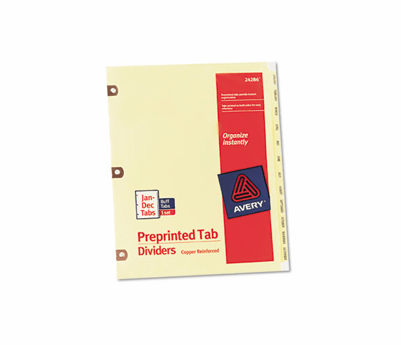 AVE24286 Copper Reinforced Laminated Tab Dividers, 12-Tab, Jan-Dec, Letter, Buff, 12/Set By AVERY-DENNISON