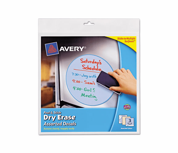 AVE24314 Peel & Stick Dry Erase Decals, Assorted Shapes/Colors, 10 x 10 Sheets, 3/Pack By AVERY-DENNISON