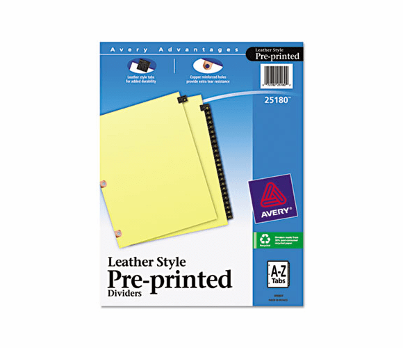 AVE25180 Copper Reinforced Leather Tab Dividers, 25-Tab, A-Z, Letter, Black, 25/Set By AVERY-DENNISON