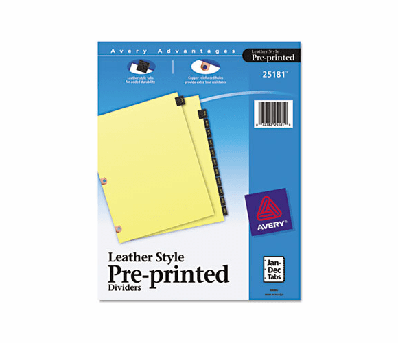 AVE25181 Copper Reinforced Leather Tab Dividers, 12-Tab, Jan-Dec, Letter, Black, 12/Set By AVERY-DENNISON