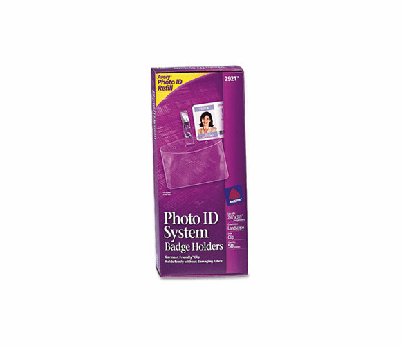 AVE2921 Photo ID Badge Holder, Horizontal, 2 1/4w x 3 1/2h, Clear, 50/Box By AVERY-DENNISON