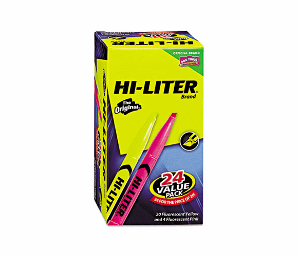 AVE29861 Highlighter, Pen-Style Chisel Tip, 20 Yellow/4 Pink, 24/Pk By AVERY-DENNISON