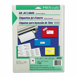 AVE30580 Pres-A-Ply Inkjet Address Labels, 1 x 2-5/8, White, 750/Pack By AVERY-DENNISON