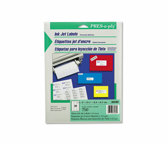 AVE30580 Pres-A-Ply Inkjet Address Labels, 1 x 2-5/8, White, 750/Pack By AVERY-DENNISON