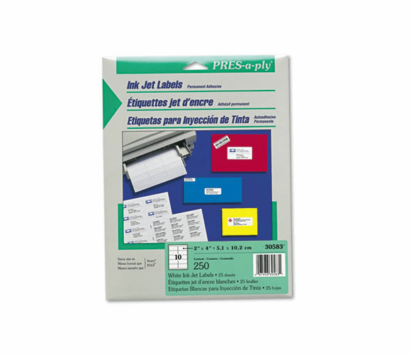 AVE30583 Pres-A-Ply Inkjet Address Labels, 2 x 4, White, 250/Pack By AVERY-DENNISON