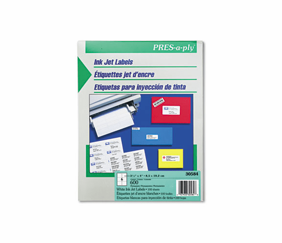 AVE30584 Pres-A-Ply 6-Up Inkjet Address Labels, 3-1/3 x 4, White, 600/Box By AVERY-DENNISON
