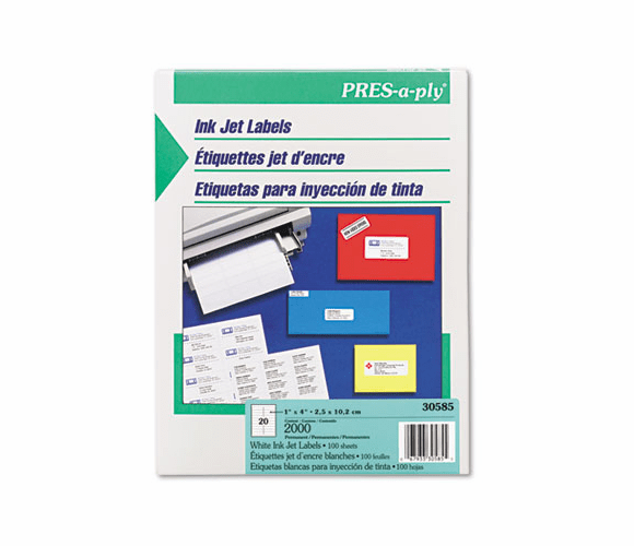 AVE30585 Pres-A-Ply 20-Up Address Inkjet Labels, 1 x 4, White, 2000/Box By AVERY-DENNISON