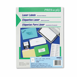 AVE30605 Pres-A-Ply Laser Address Labels, 8-1/2 x 11, White, 100/Box By AVERY-DENNISON