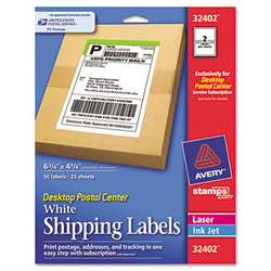 AVE32402 Desktop Postal Center Shipping Labels, 4-1/4 x 6-3/4, White/Green, 50 Labels/Pack By AVERY-DENNISON