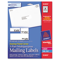 AVE32403 Desktop Postal Center 3-Part Mailing Labels, Three sizes, White/Blue, 200 Labels/Pack By AVERY-DENNISON