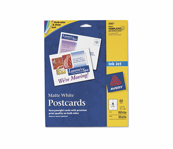 AVE3263 Personal Creations Inkjet Printable Postcards, Matte White, 4 1/4 x 5 1/2, 60/Box By AVERY-DENNISON