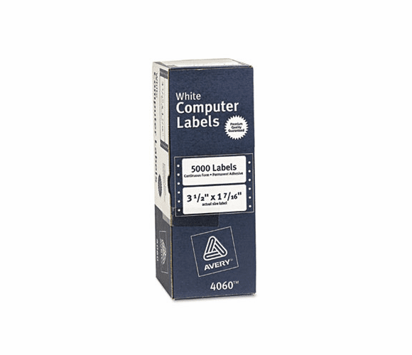 AVE4060 Dot Matrix Printer Address Labels, 1 Across, 1-7/16 x 3-1/2, White, 5000/Box By AVERY-DENNISON