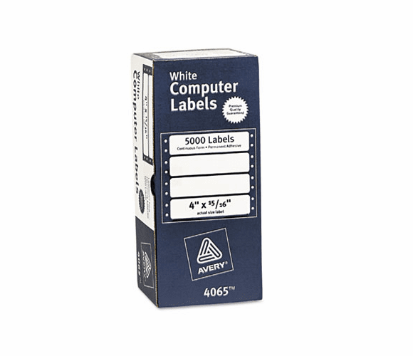AVE4065 Dot Matrix Printer Address Labels, 1 Across, 15/16 x 4, White, 5000/Box By AVERY-DENNISON