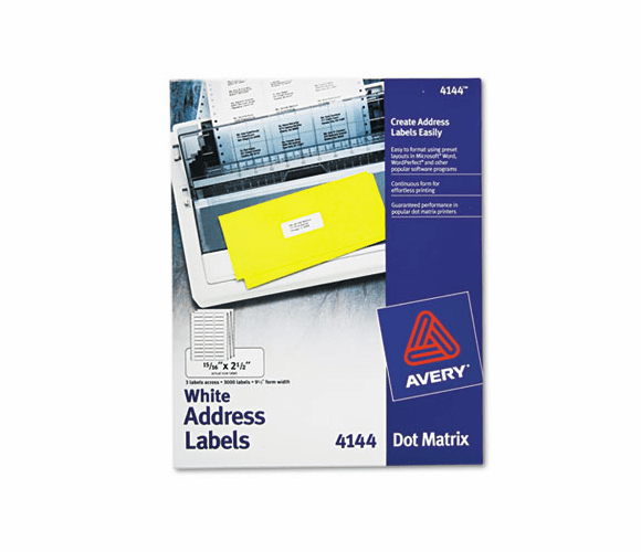 AVE4144 Dot Matrix Printer Address Labels, 3 Across, 15/16 x 2-1/2, White, 3000/Box By AVERY-DENNISON