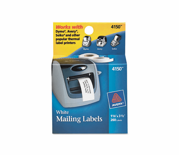 AVE4150 Address Labels, 1-1/8 x 3-1/2, White, 260 Labels/Box By AVERY-DENNISON