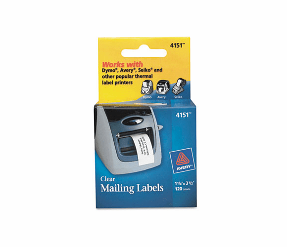 AVE4151 Address Labels, 1-1/8 x 3-1/2, Clear, 120/Roll, 1 Roll/Box By AVERY-DENNISON