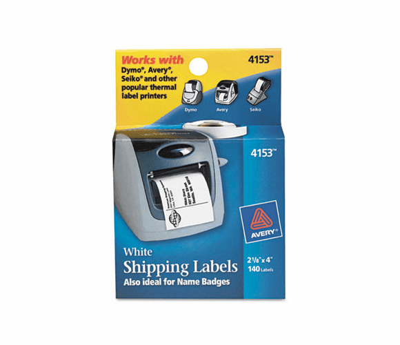 AVE4153 Shipping Labels, 2-1/8 x 4, White, 140/Roll, 1 Roll/Box By AVERY-DENNISON