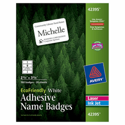 AVE42395 EcoFriendly Name Badge Labels, 2-1/3 x 3-3/8, White, 160/Box By AVERY-DENNISON