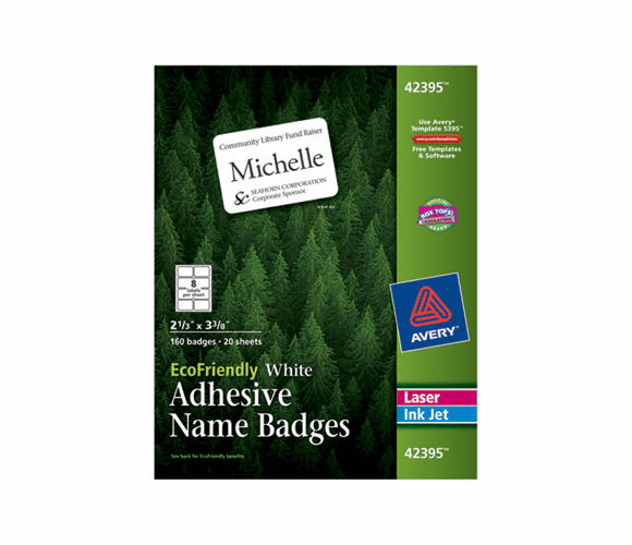 AVE42395 EcoFriendly Name Badge Labels, 2-1/3 x 3-3/8, White, 160/Box By AVERY-DENNISON