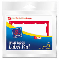 AVE45143 Name Badge Label Pads, 3 x 4, Red/White, 40/Pack By AVERY-DENNISON