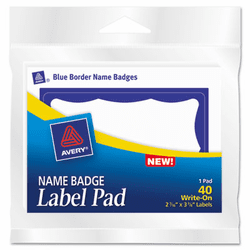 AVE45144 Name Badge Label Pads, 3 x 4, Blue/White, 40/Pack By AVERY-DENNISON