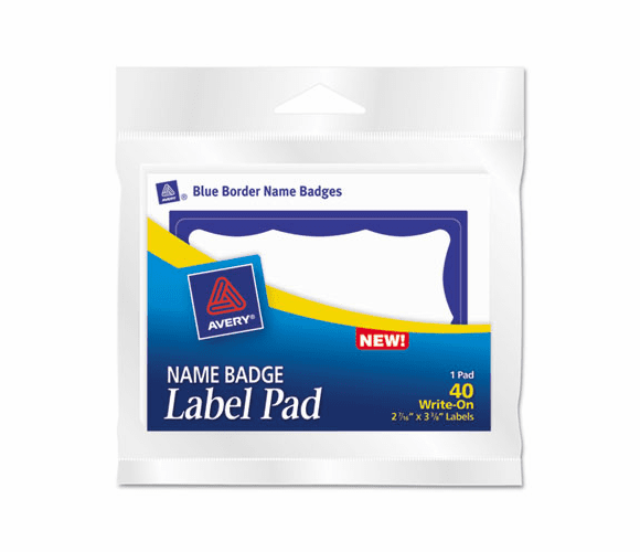 AVE45144 Name Badge Label Pads, 3 x 4, Blue/White, 40/Pack By AVERY-DENNISON