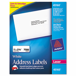 AVE45160 Address Labels, 1 x 2-5/8, White, 7500/Box By AVERY-DENNISON