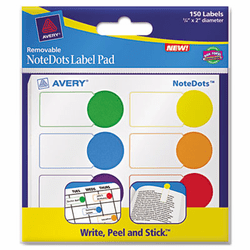 AVE45285 NoteDots Label Pad, x 2 Diameter, Removable Self-Adhesive, Assorted, 150/Pack By AVERY-DENNISON