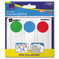 AVE45295 NoteDots Label Pad, 1 x 2-1/2, Removable Self-Adhesive, Assorted, 75/Pack By AVERY-DENNISON