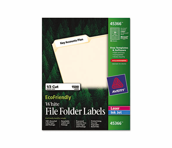 AVE45366 EcoFriendly Labels, 2/3 x 3-7/16, White, 1500/Pack By AVERY-DENNISON