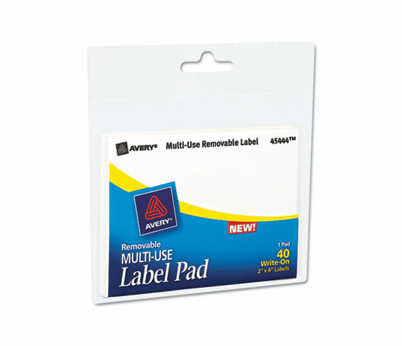 AVE45444 Removable Label Pads, 2 x 4, White, 40/Pack By AVERY-DENNISON