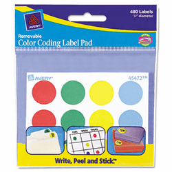 AVE45472 Removable Label Pads, 3/4" Dia., Assorted, 480/Pack By AVERY-DENNISON