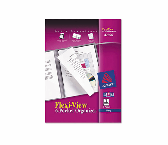 AVE47696 Flexi-View Six-Pocket Polypropylene Organizer, 150-Sheet Capacity, Navy/Blue By AVERY-DENNISON