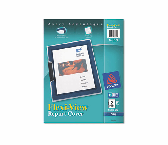 AVE47851 Flexi-View Cover, Swing Clip, Letter, Holds 25 Pages, Clear/Navy, 2/Pack By AVERY-DENNISON
