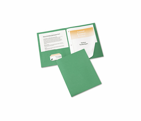 AVE47977 Paper Two-Pocket Report Cover, Tang Clip, Letter, 1/2" Capacity, Green, 25/Box By AVERY-DENNISON