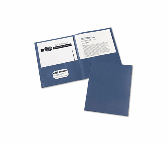 AVE47985 Two-Pocket Portfolio, Embossed Paper, 30-Sheet Capacity, Dark Blue, 25/Box By AVERY-DENNISON