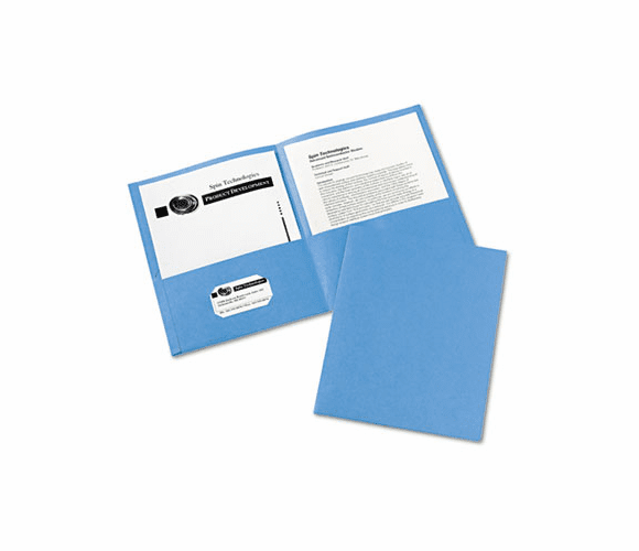 AVE47986 Two-Pocket Portfolio, Embossed Paper, 30-Sheet Capacity, Light Blue, 25/Box By AVERY-DENNISON