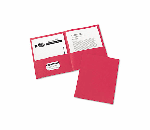 AVE47989 Two-Pocket Embossed Paper Portfolio, 30-Sheet Capacity, Red, 25/Box By AVERY-DENNISON