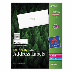 AVE48160 EcoFriendly Labels, 1 x 2-5/8, White, 750/Pack By AVERY-DENNISON
