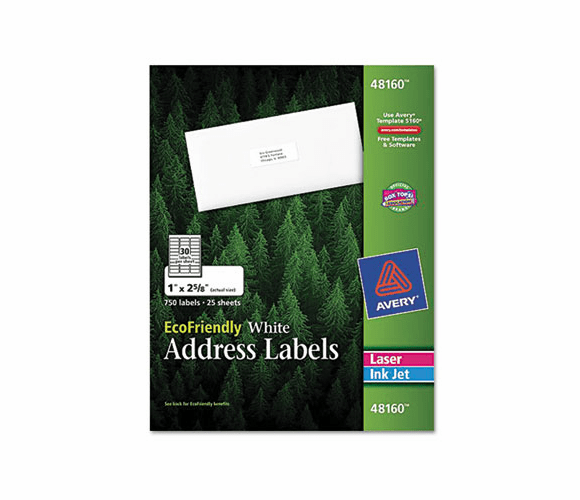 AVE48160 EcoFriendly Labels, 1 x 2-5/8, White, 750/Pack By AVERY-DENNISON