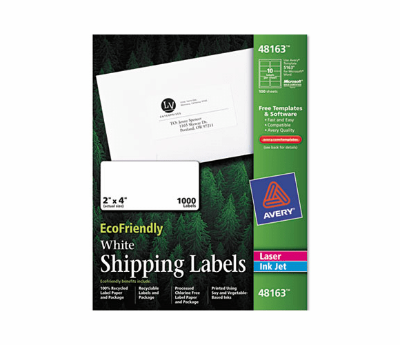 AVE48163 EcoFriendly Labels, 2 x 4, White, 1000/Pack By AVERY-DENNISON