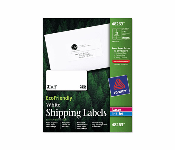 AVE48263 EcoFriendly Labels, 2 x 4, White, 250/Pack By AVERY-DENNISON