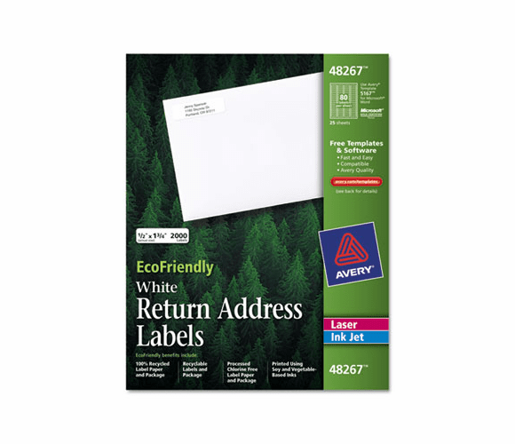 AVE48267 EcoFriendly Labels, 1/2 x 1 3/4, White, 2000/Pack By AVERY-DENNISON