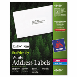 AVE48460 EcoFriendly Labels, 1 x 2-5/8, White, 3000/Pack By AVERY-DENNISON
