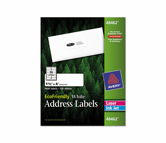 AVE48462 EcoFriendly Labels, 1-1/3 x 4, White, 1400/Pack By AVERY-DENNISON