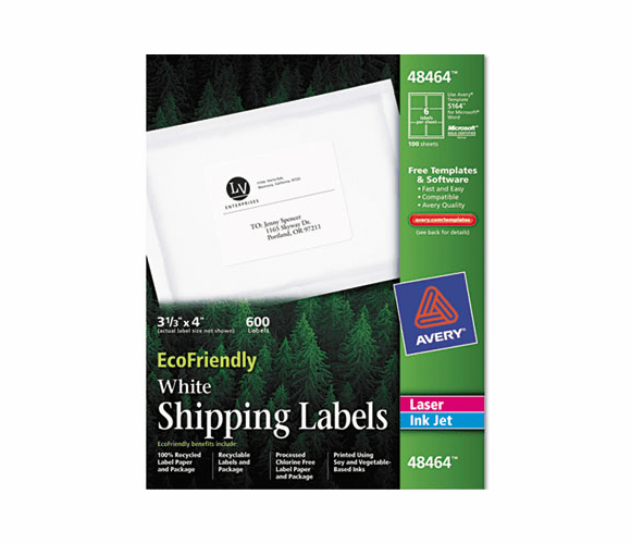 AVE48464 EcoFriendly Labels, 3-1/3 x 4, White, 600/Pack By AVERY-DENNISON
