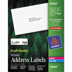 AVE48960 EcoFriendly Labels, 1 x 2-5/8, White, 7500/Pack By AVERY-DENNISON
